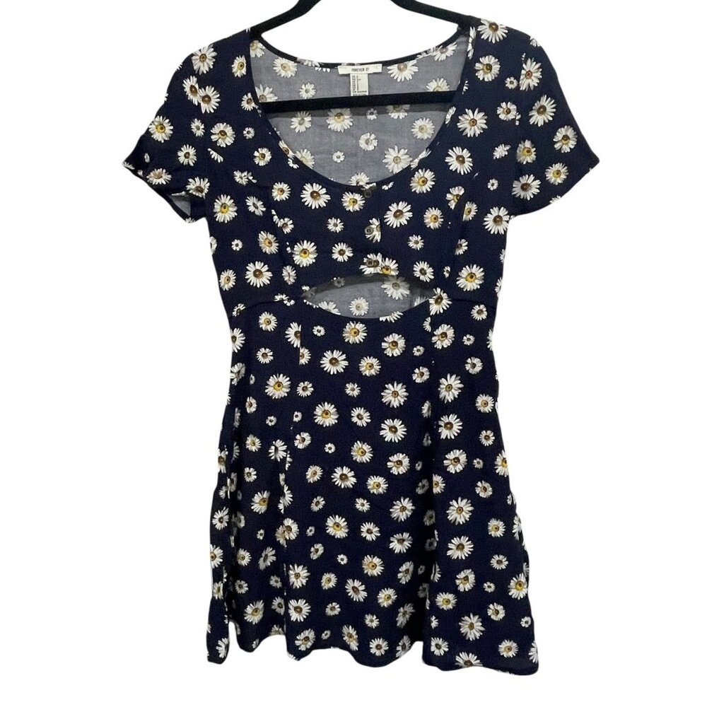 Forever 21 Daisy Print Blue Floral‎ Cutout Mini Dress Size Small